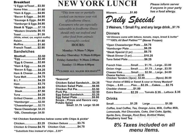 New York Lunch - Woonsocket, RI menu_pic