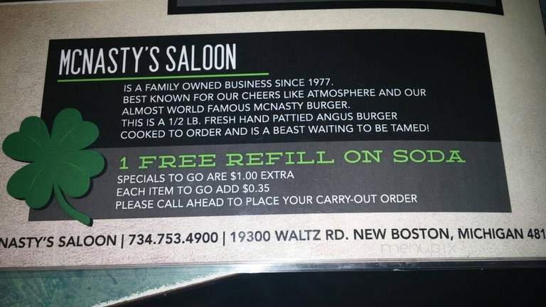 J.W.McNasty's saloon - New Boston, MI menu_pic