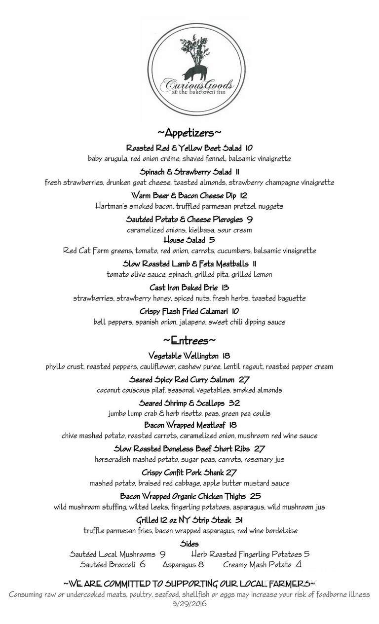 Curious Goods at the Bake Oven Inn - Germansville, PA menu_pic