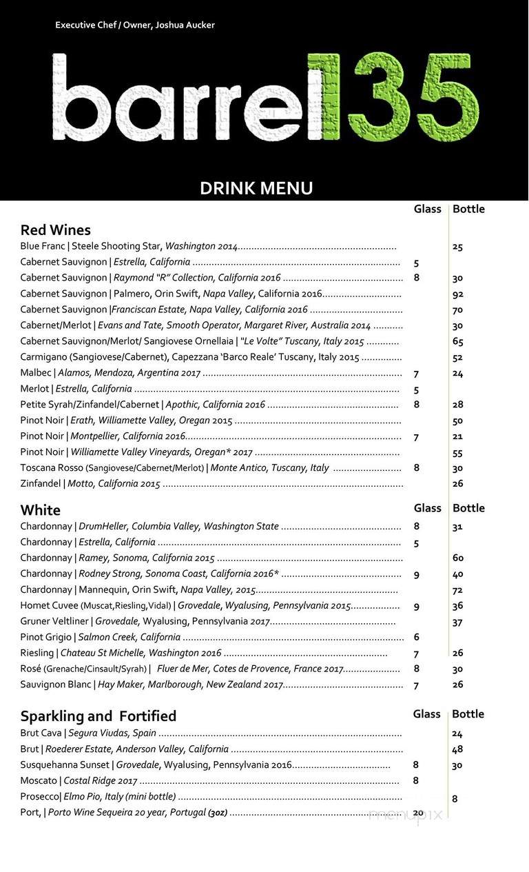 Barrel 135 - Williamsport, PA menu_pic