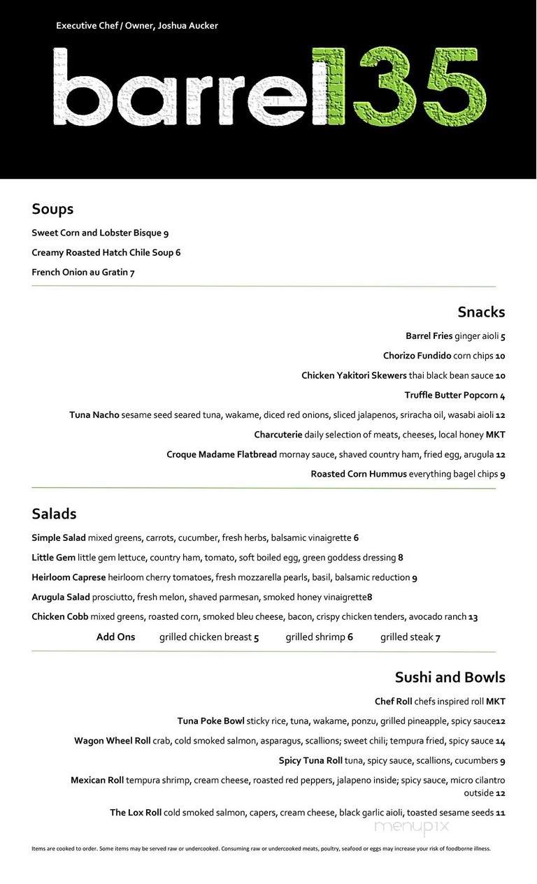 Barrel 135 - Williamsport, PA menu_pic