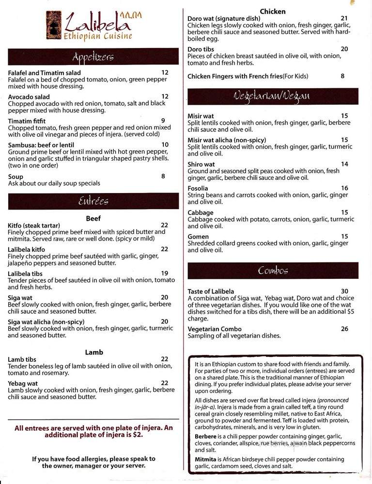 Lalibela Ethiopian Cuisine - Mount Kisco, NY menu_pic