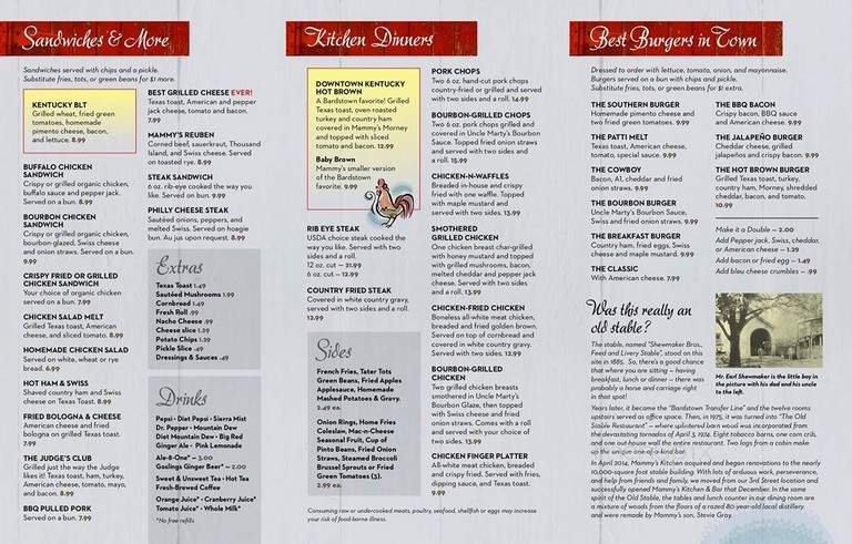 mammy's kitchen and bar menu