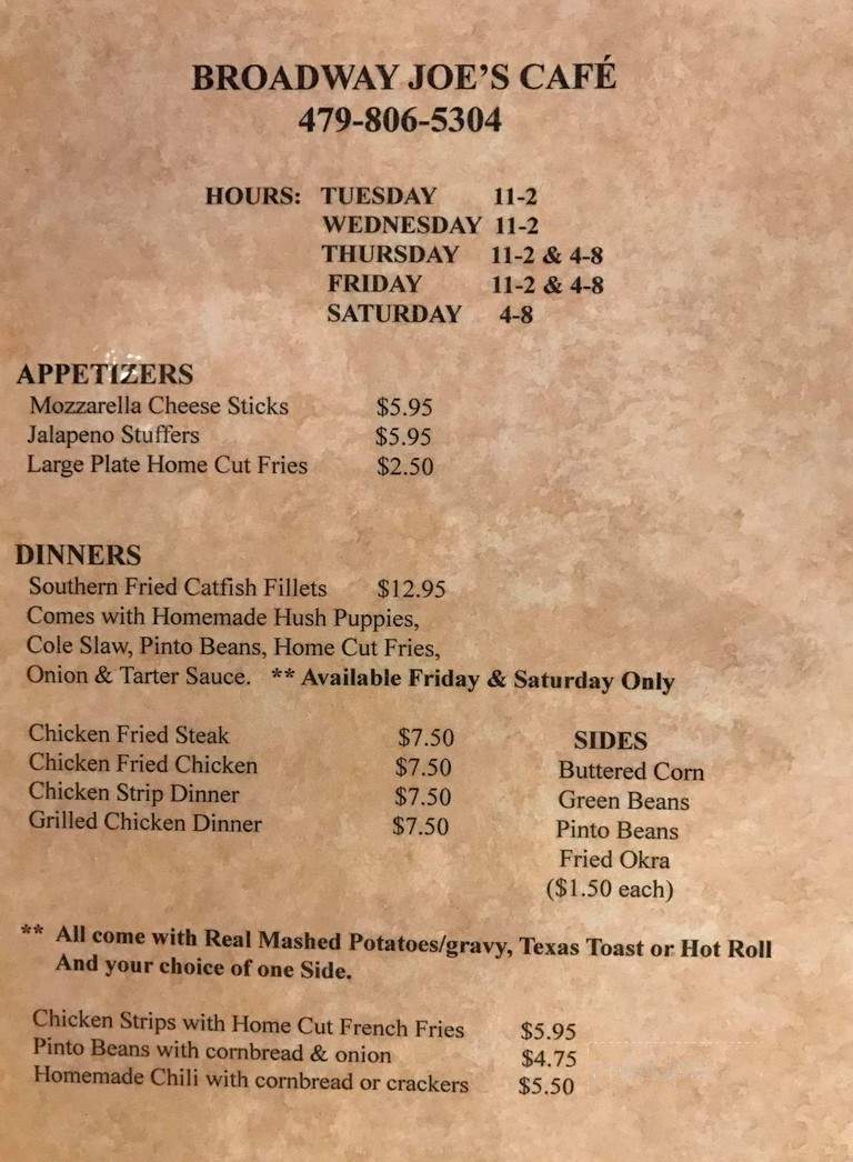 Broadway Joe's Cafe - Muldrow, OK menu_pic