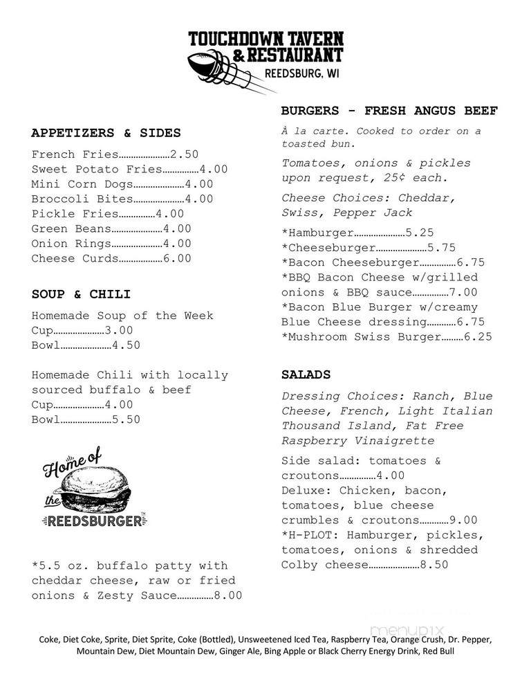 Touchdown Tavern - Reedsburg, WI menu_pic
