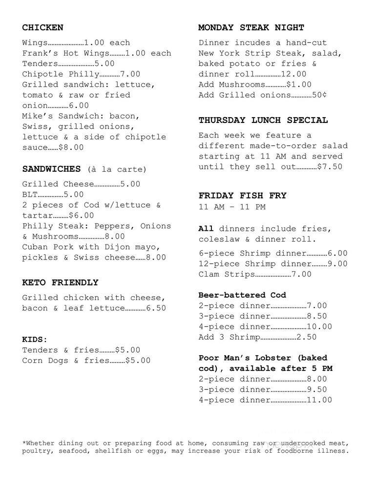 Touchdown Tavern - Reedsburg, WI menu_pic