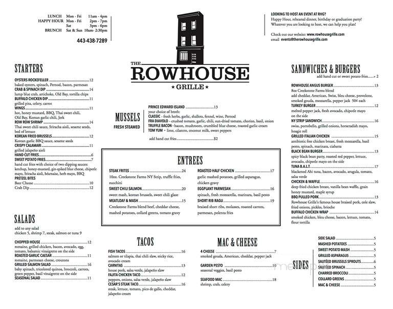 Rowhouse Grille - Baltimore, MD menu_pic
