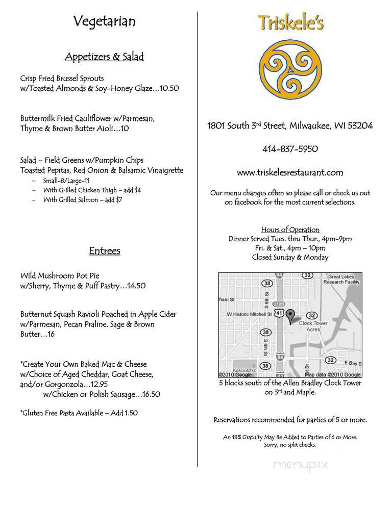 Triskele's - Milwaukee, WI menu_pic