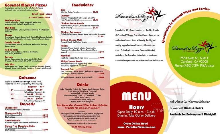 Paradise Pizza - Carlsbad, CA menu_pic