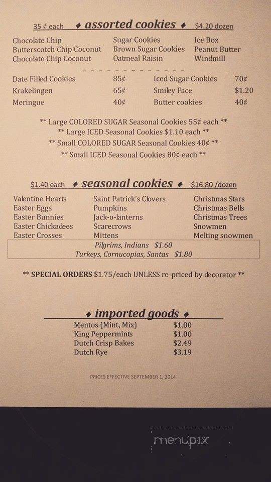 Zeeland Bakery - Zeeland, MI menu_pic