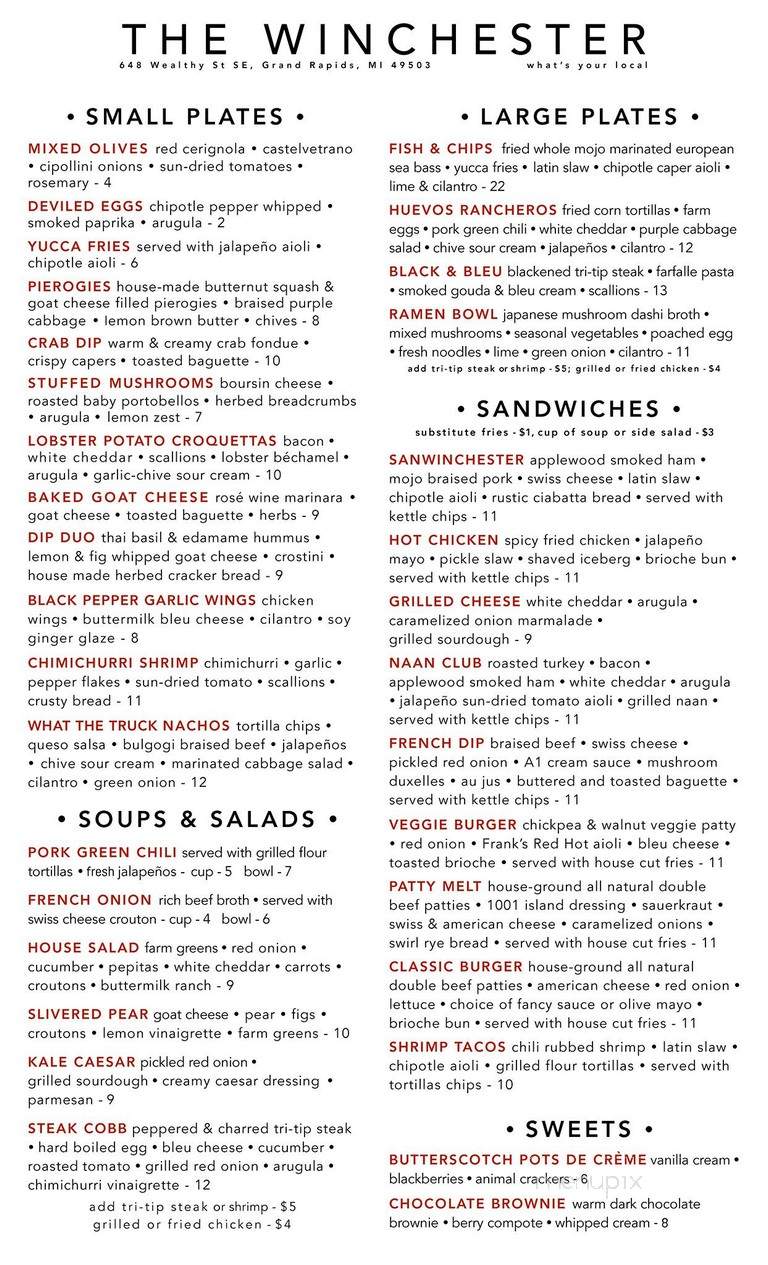 The Winchester - Grand Rapids, MI menu_pic