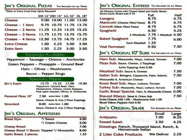 Jim's Pizza - Durand, MI menu_pic