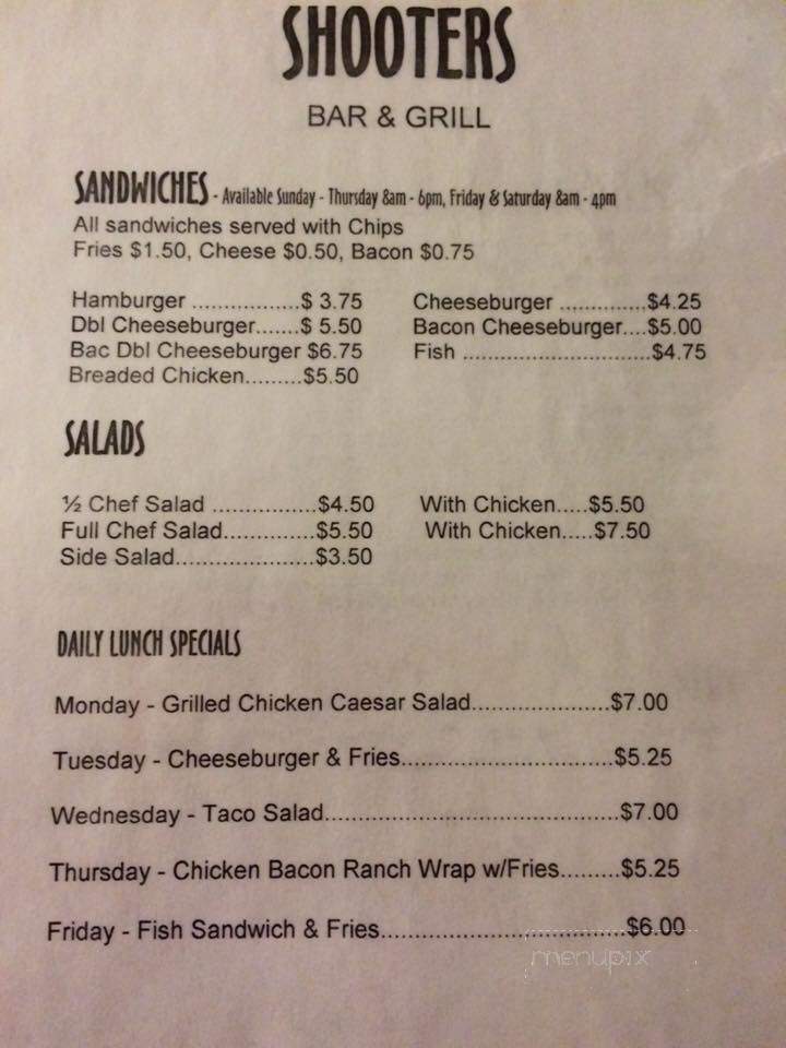 Shooters Bar Grill - Rantoul, IL menu_pic