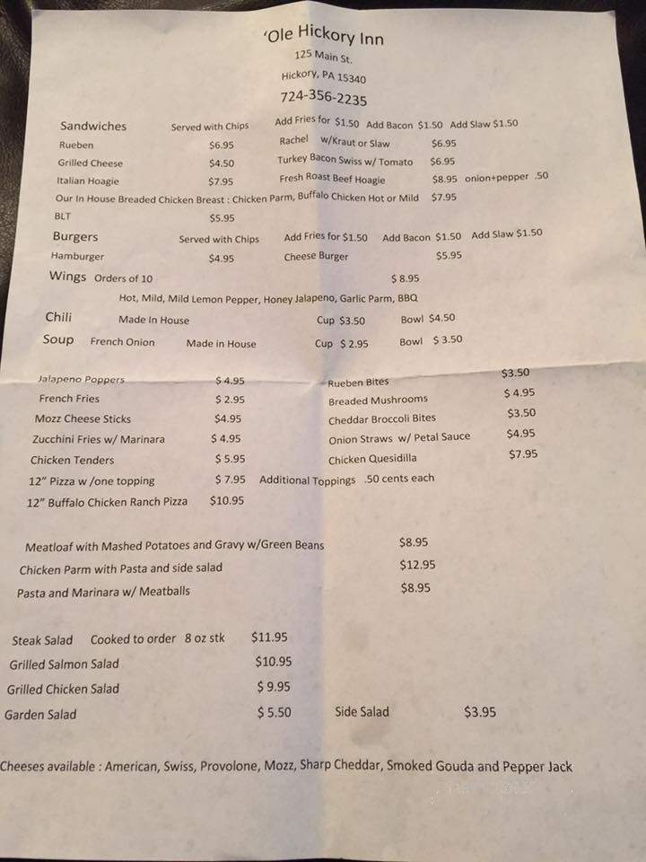 The Ole Hickory Inn - Hickory, PA menu_pic