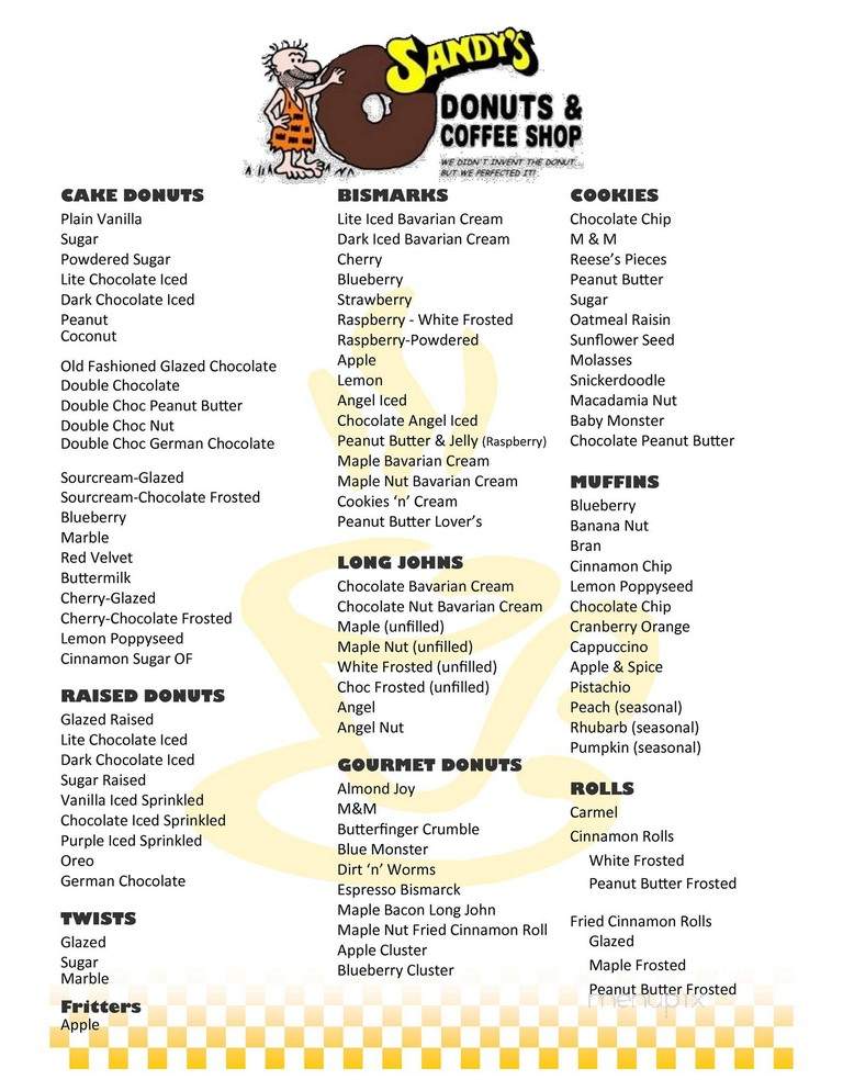 Sandy's Donuts - West Fargo, ND menu_pic