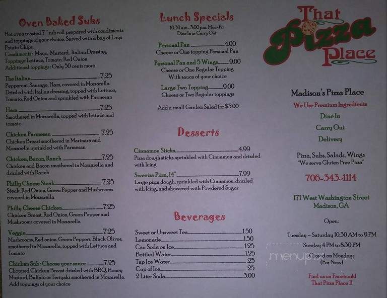 That Pizza Place - Eatonton, GA menu_pic