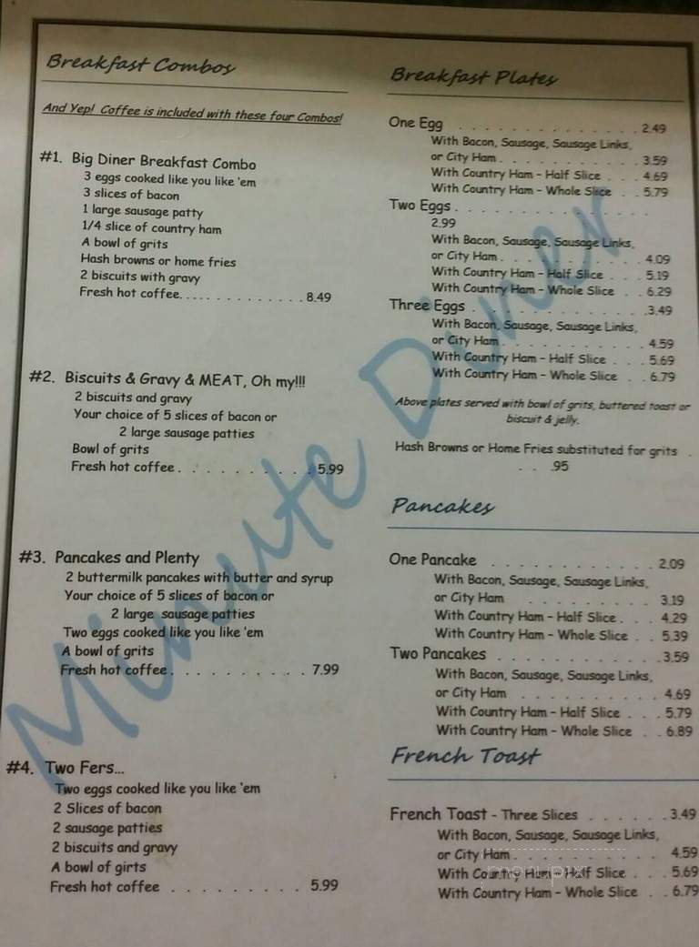 Minute Diner - Easley, SC menu_pic