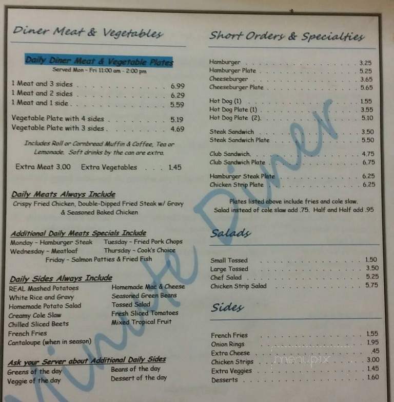 Minute Diner - Easley, SC menu_pic
