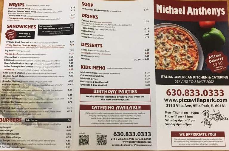 Michael Anthonys - Villa Park, IL menu_pic