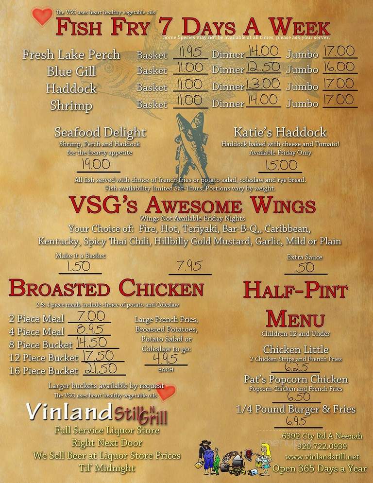 Vinland Still & Grill - Neenah, WI menu_pic