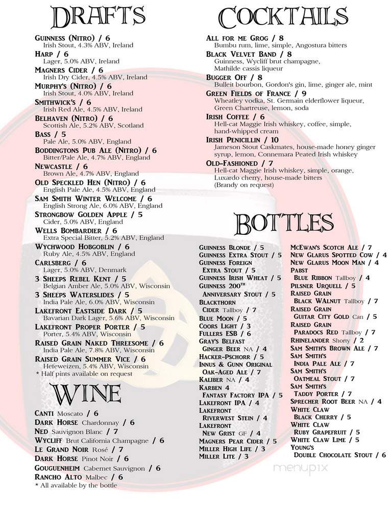 House of Guinness - Waukesha, WI menu_pic