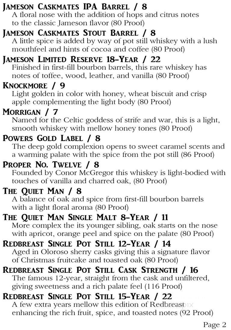 House of Guinness - Waukesha, WI menu_pic