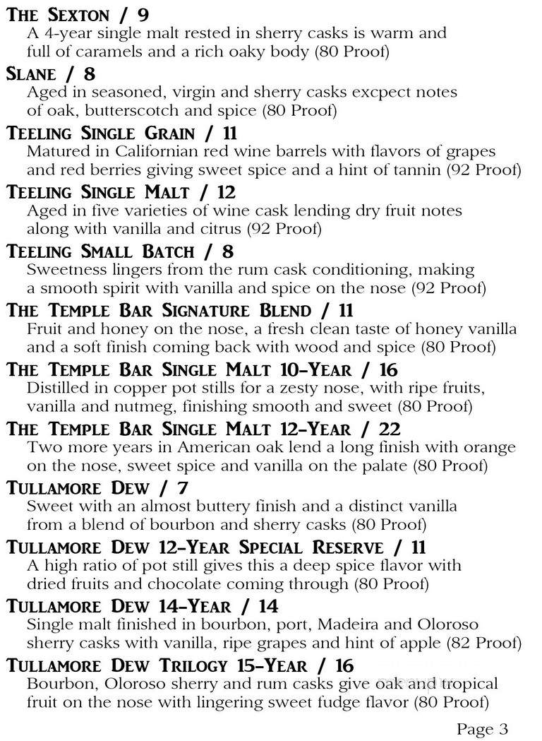 House of Guinness - Waukesha, WI menu_pic