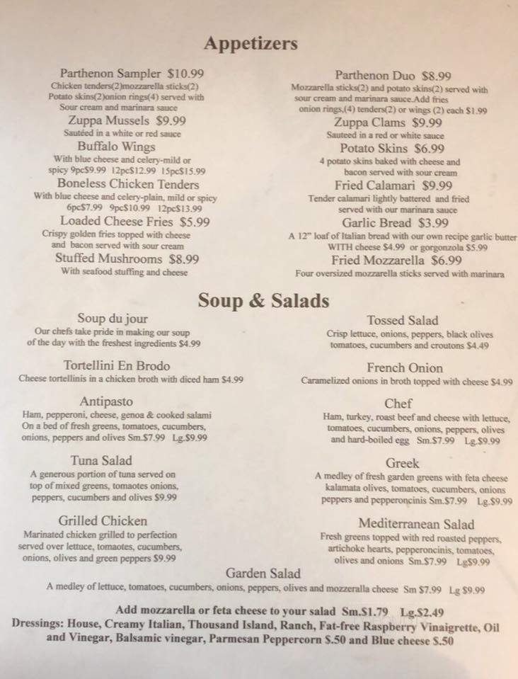 Parthenon - Agawam, MA menu_pic