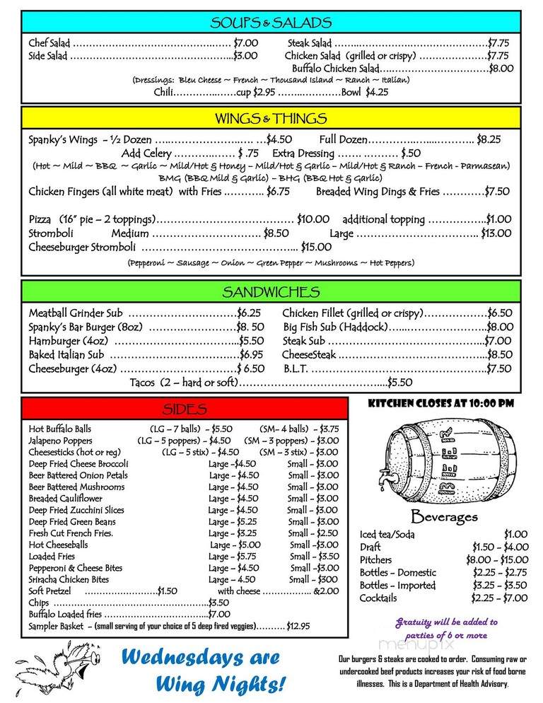 Spanky's Cafe - Loretto, PA menu_pic