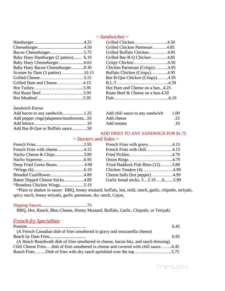 Scott's By Dam - Johnstown, PA menu_pic