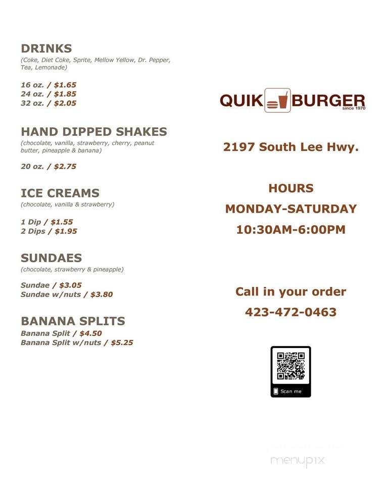 Quik Burger - Cleveland, TN menu_pic