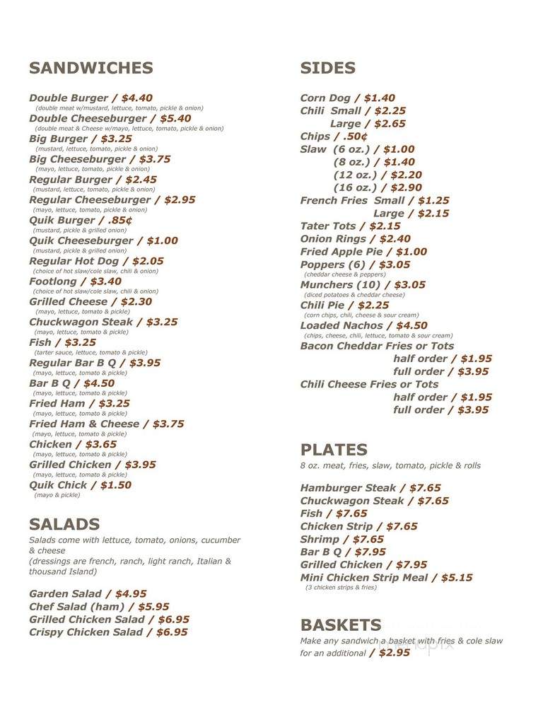 Quik Burger - Cleveland, TN menu_pic