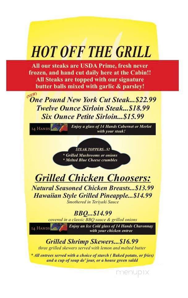 Joe's Log Cabin Bar & Grill - Wenatchee, WA menu_pic