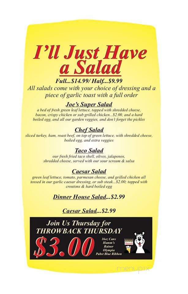 Joe's Log Cabin Bar & Grill - Wenatchee, WA menu_pic