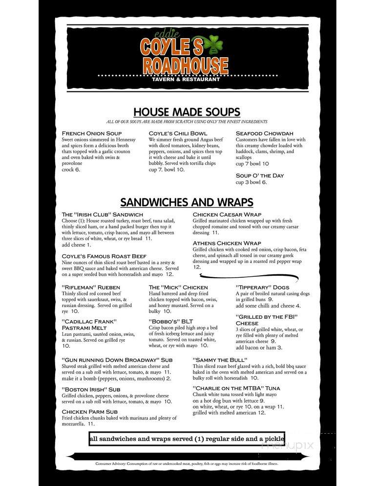 Coyle's Roadhouse Tavern - Dracut, MA menu_pic