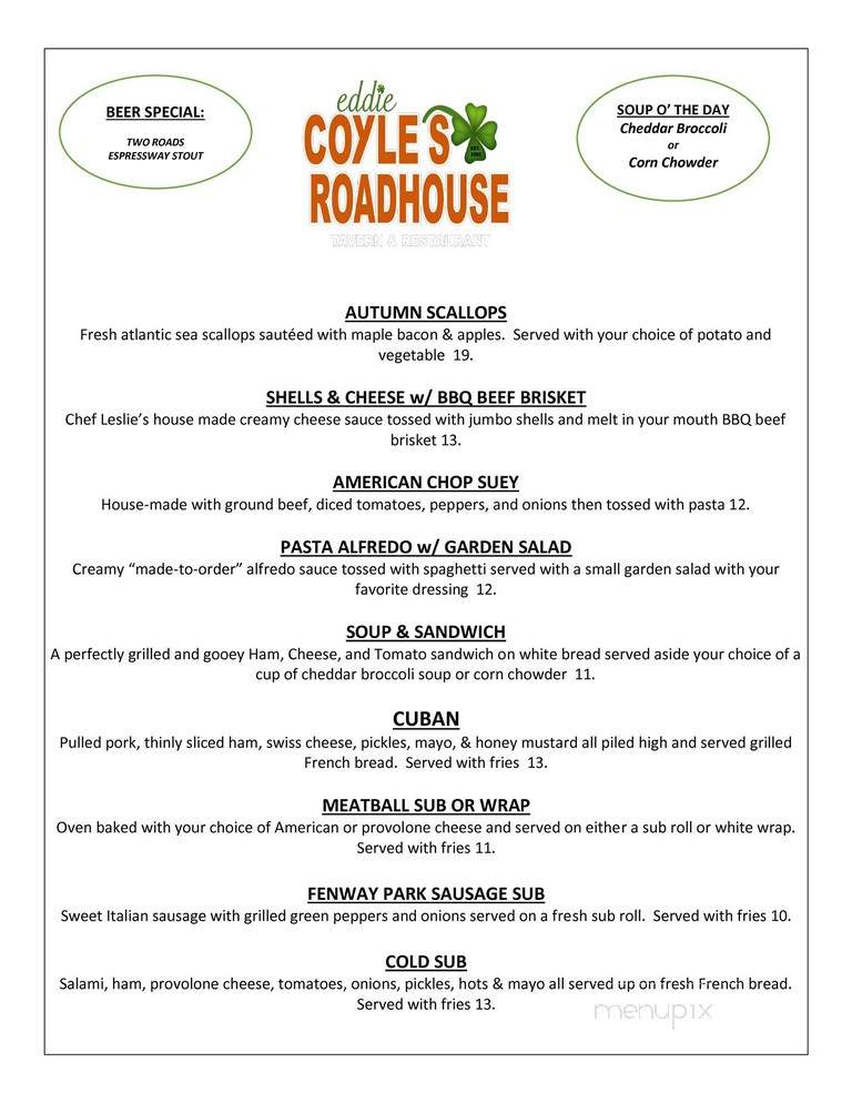 Coyle's Roadhouse Tavern - Dracut, MA menu_pic