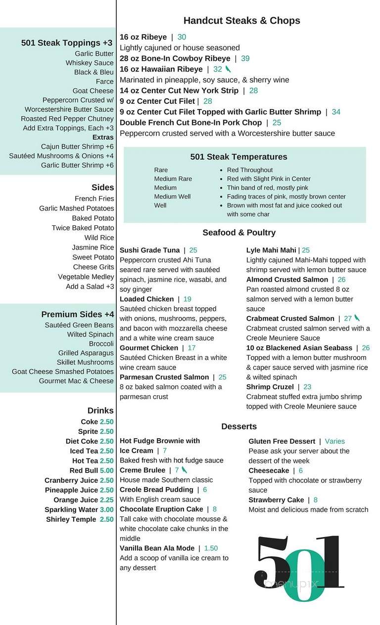 501 Steakhouse - Jonesboro, AR menu_pic