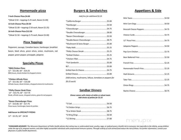 Sand Bar - Elmwood, WI menu_pic