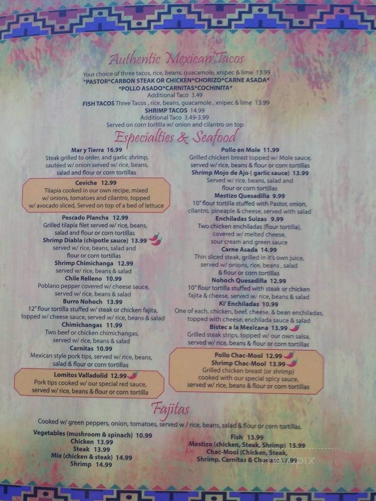 Playa Chac Mool - St Augustine, FL menu_pic