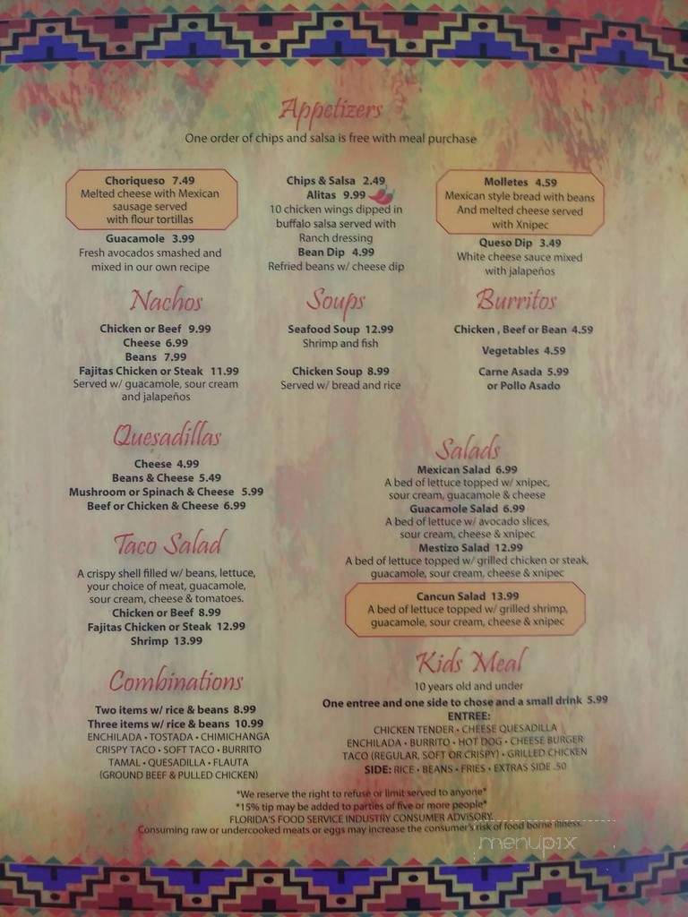 Playa Chac Mool - St Augustine, FL menu_pic
