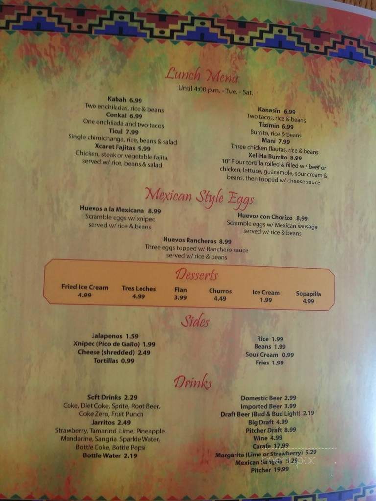 Playa Chac Mool - St Augustine, FL menu_pic