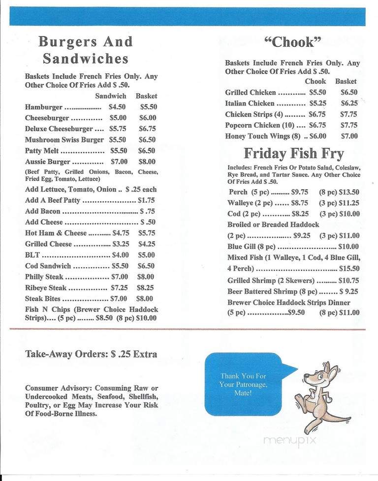 Kangaroo K's - Marion, WI menu_pic