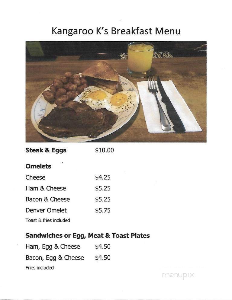 Kangaroo K's - Marion, WI menu_pic
