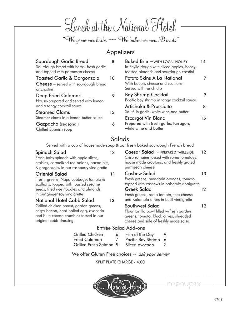 National Hotel & Restaurant - Jamestown, CA menu_pic