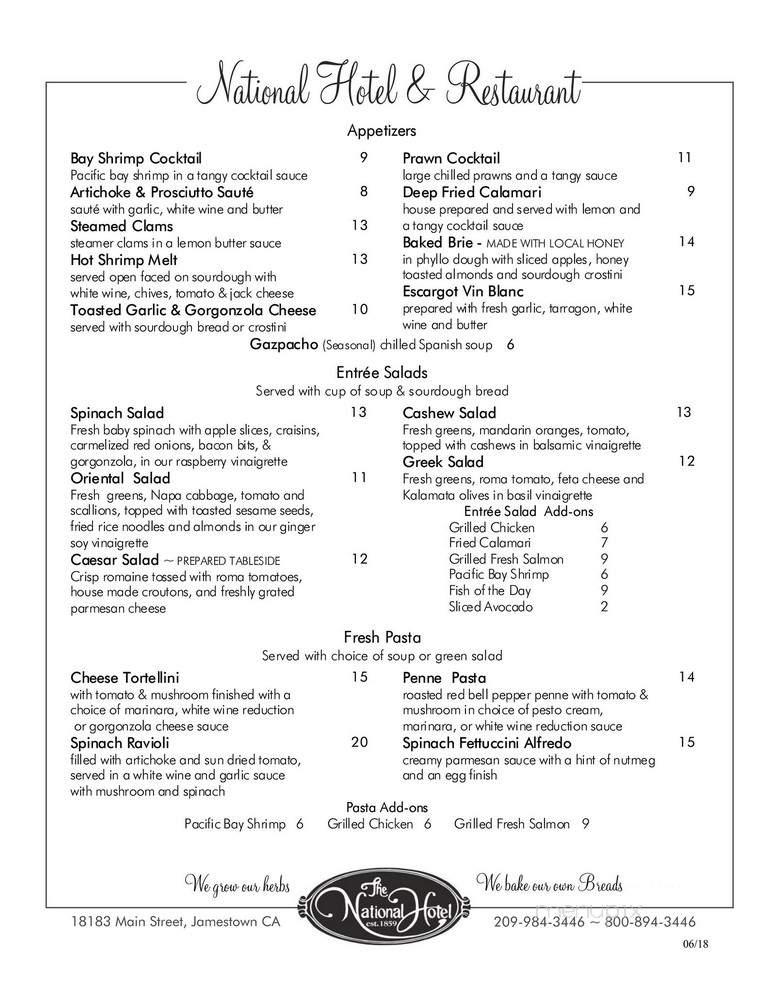 National Hotel & Restaurant - Jamestown, CA menu_pic