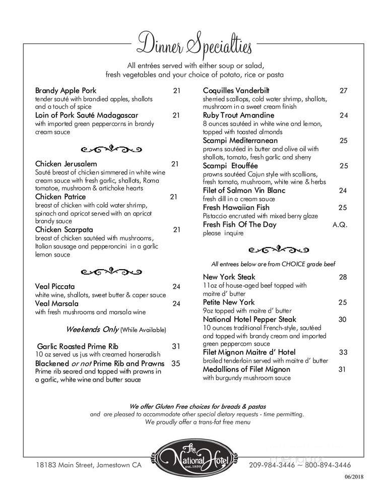 National Hotel & Restaurant - Jamestown, CA menu_pic