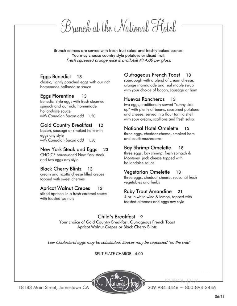 National Hotel & Restaurant - Jamestown, CA menu_pic
