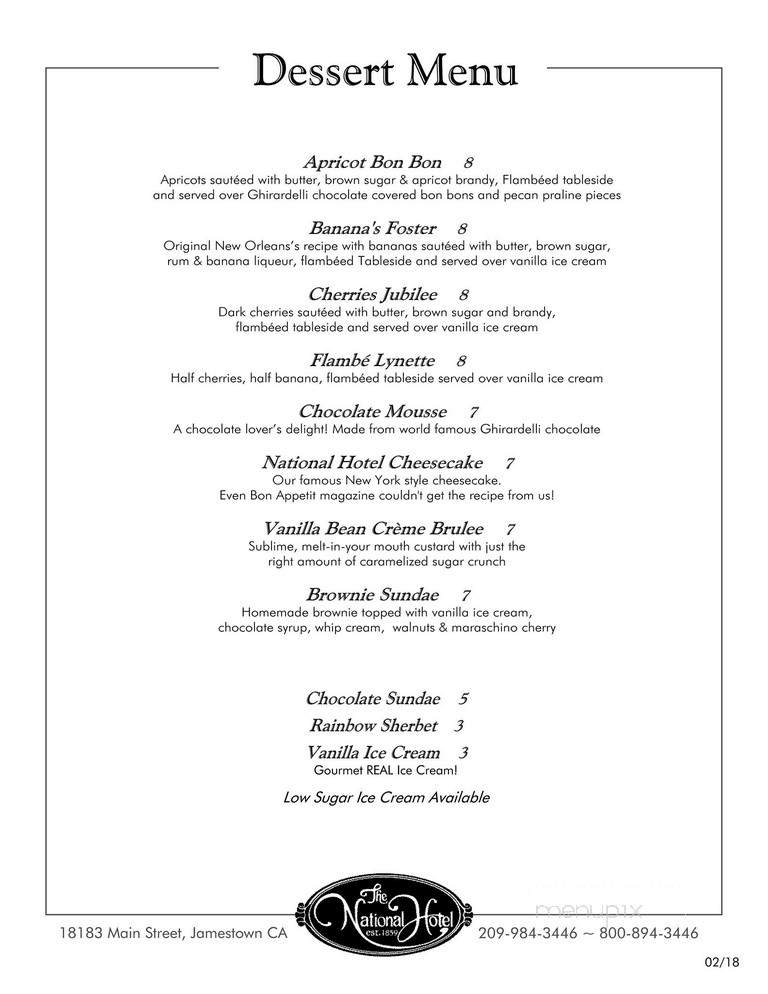 National Hotel & Restaurant - Jamestown, CA menu_pic