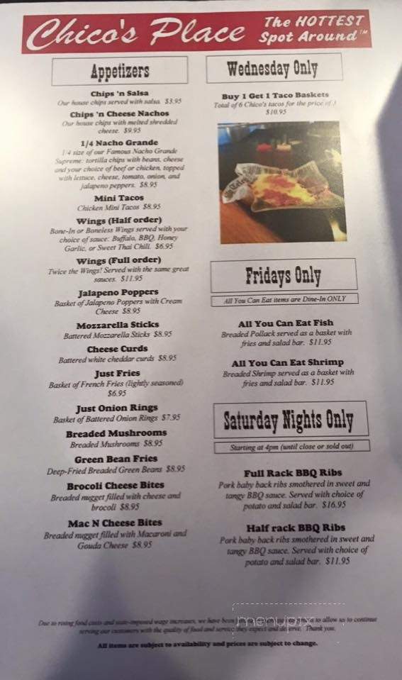 Chico's Place - Onamia, MN menu_pic