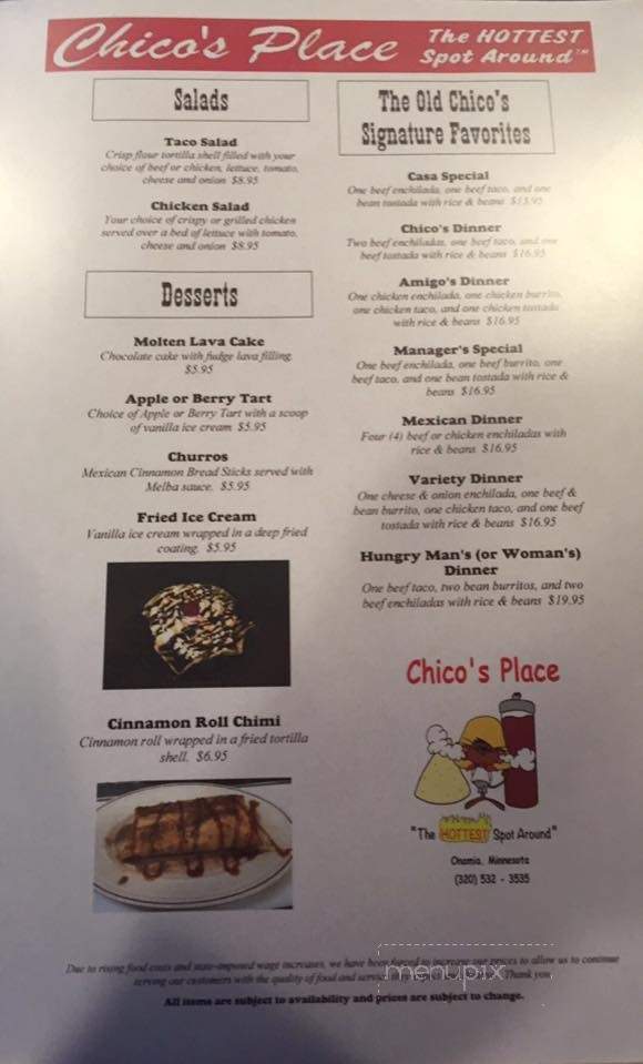 Chico's Place - Onamia, MN menu_pic